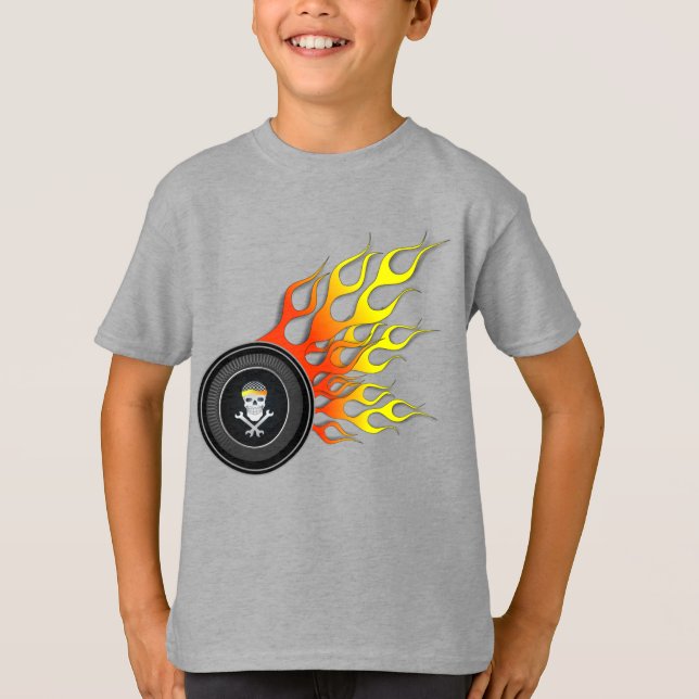 T-shirt Flammes de roue crânienne (Devant)