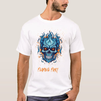 T-shirt Flamy Fury Skull Fire - Blue Flame Horro