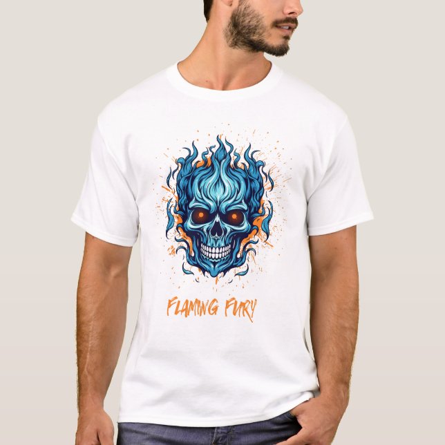 T-shirt Flamy Fury Skull Fire - Blue Flame Horro (Devant)