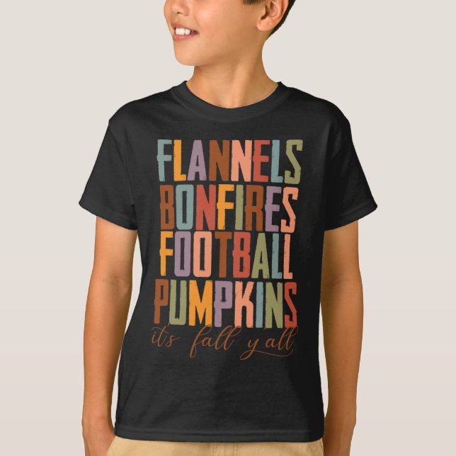 T-shirt Flannels Bonfires Footbyll Citrouilles It's Fall Y (Devant)