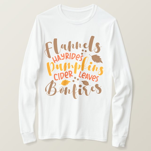 T-shirt Flannels Hay Rides Citrouille cidre Feuilles Bonfi (Design devant)