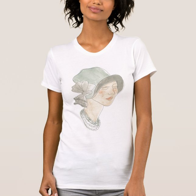 T-shirt Flapper Fashion Sketch - Femme avec Casquette (Devant)