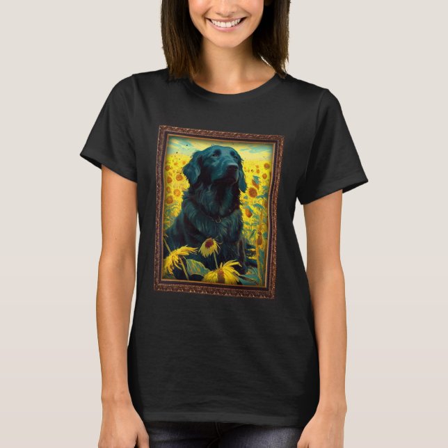 T-shirt Flat Coated Retriever Painting Sunflower Flower Mo (Devant)