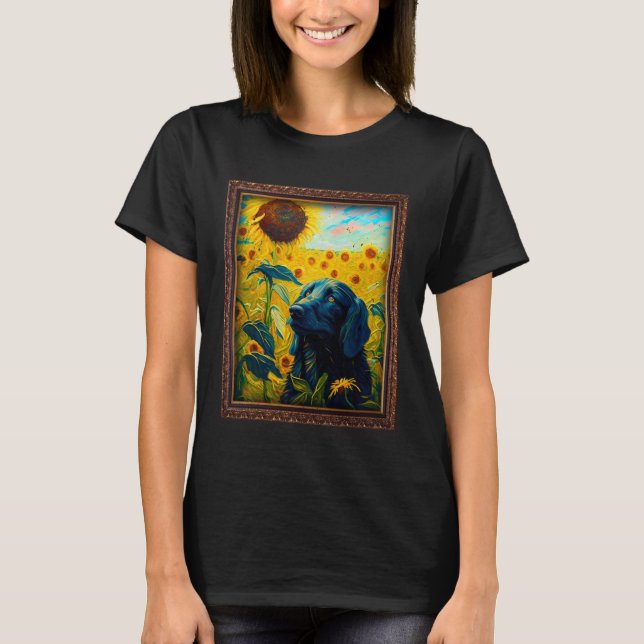 T-shirt Flat Coated Retriever Painting Sunflower Flower Mo (Devant)