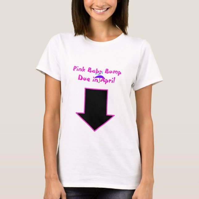 T-shirt Flèche, bosse rose de bébé due en avril (Devant)