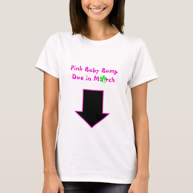 T-shirt Flèche, bosse rose de bébé due en mars (Devant)