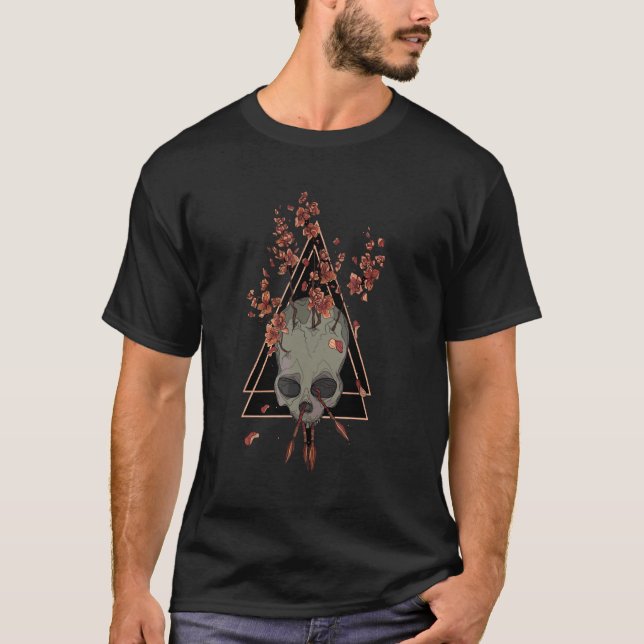 T-shirt Flèches de crâne géométrique Art gothique foncé (Devant)
