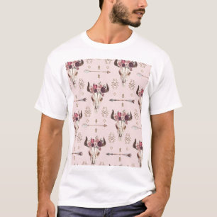 T-shirt Flèches et crâne Boho, motif aquarelle.