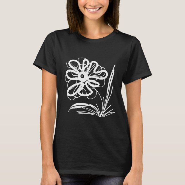 T-shirt Fleur Abstraite en noir et blanc (Devant)