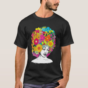 T-shirt Fleur Afro Femmes Reine noire Africaine Américaine