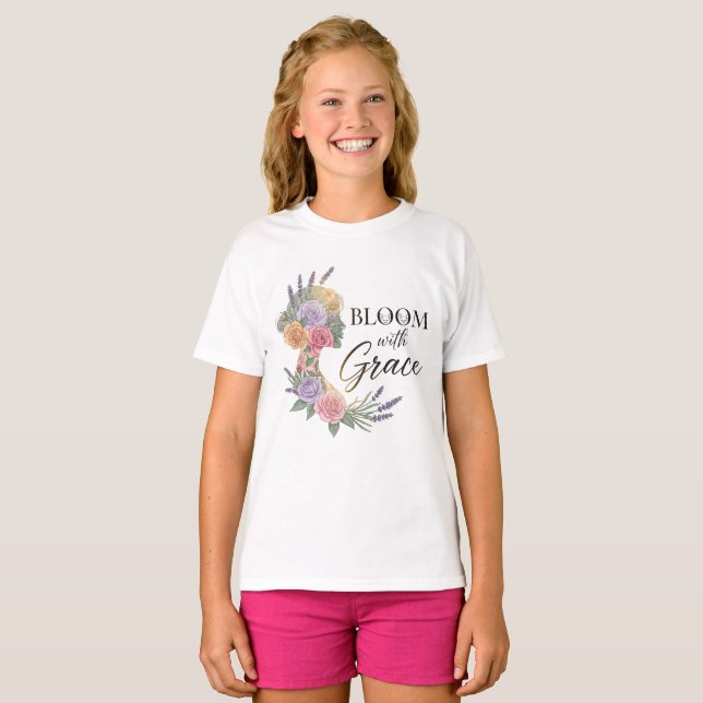 T-shirt Fleur avec Grace Elegant Floral Femme Silhouette (Devant entier)