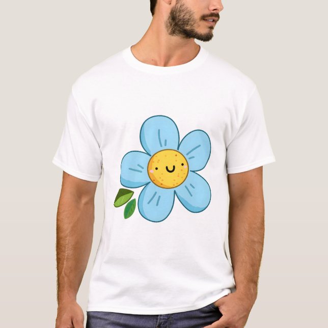 T-shirt Fleur Bleue Kawaii (Devant)
