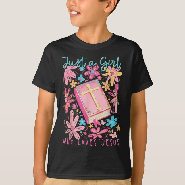 T-shirt Fleur Boho Juste Une Fille Qui Aime Jésus Religieu (Devant)