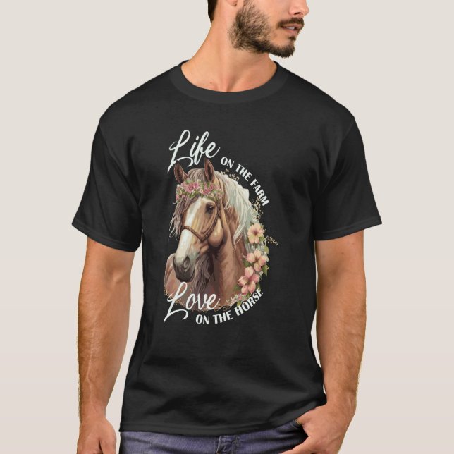 T-shirt Fleur Cheval Ferme Animal Élevage (Devant)