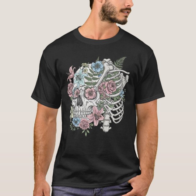 T-shirt Fleur crâne vintage d'anatomie médicale (Devant)