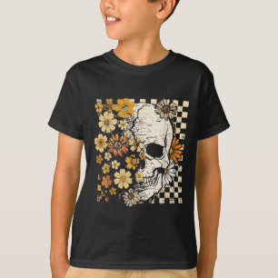 T-shirt Fleur crâne vintage Halloween Automne Thankgiving