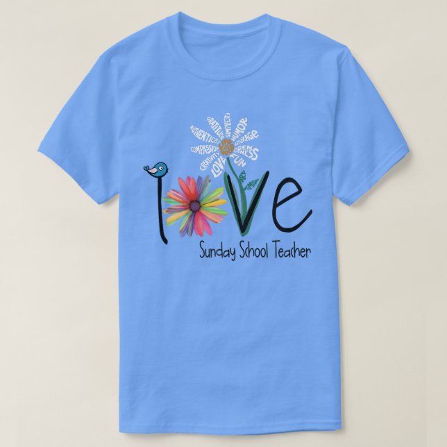 T-shirt Fleur Daisy Daisy Flower dimanche enseignant (Design devant)