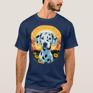T-shirt Fleur dalmate coucher de soleil mignon Chien chiot