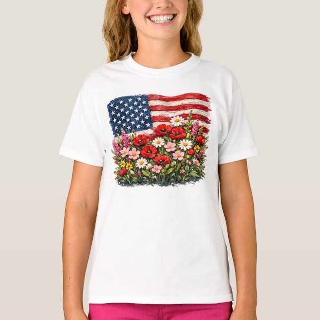 T-shirt Fleur d'American Flag (Devant)