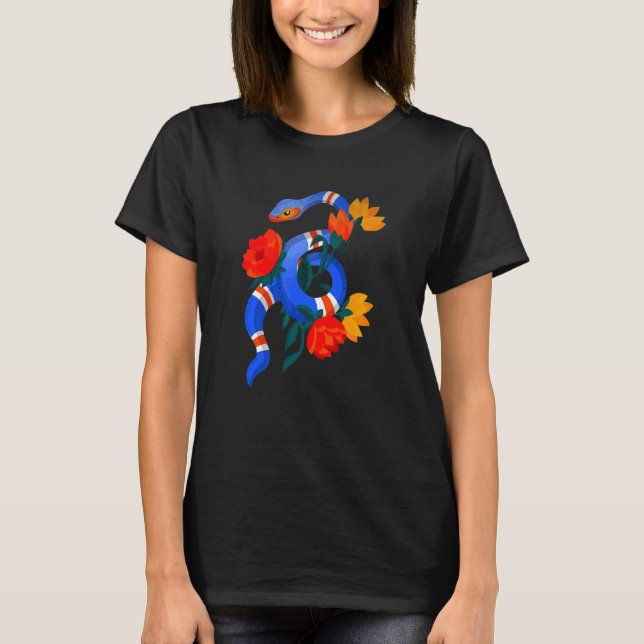 T-shirt Fleur d'animal de serpent bleu viper Python ver Wi (Devant)