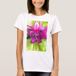 T-shirt Fleur d'aquarelle rose Fuchsia