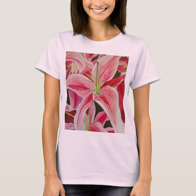 T-shirt Fleur d'aquarelle Stargazer rose lièvre (Devant)