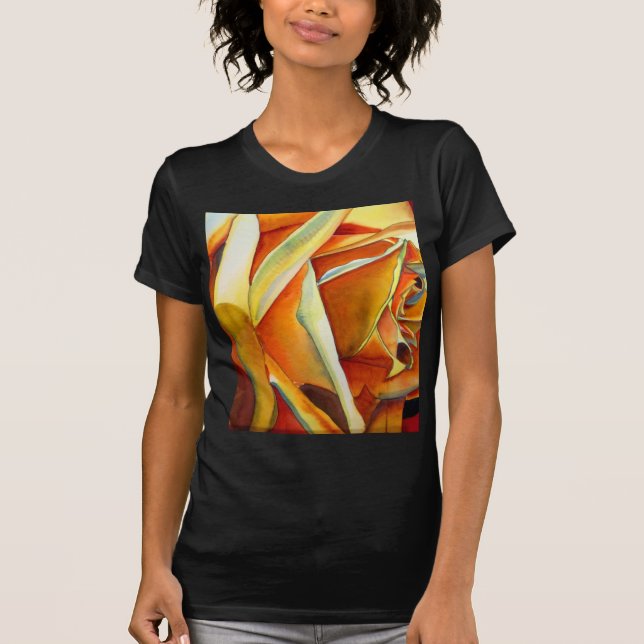 T-shirt Fleur d'art d'aquarelle rose jaune (Devant)