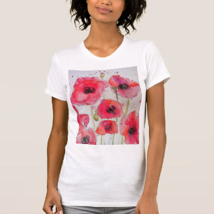 T-shirt Fleur d'art de l'aquarelle rouge du Poppy