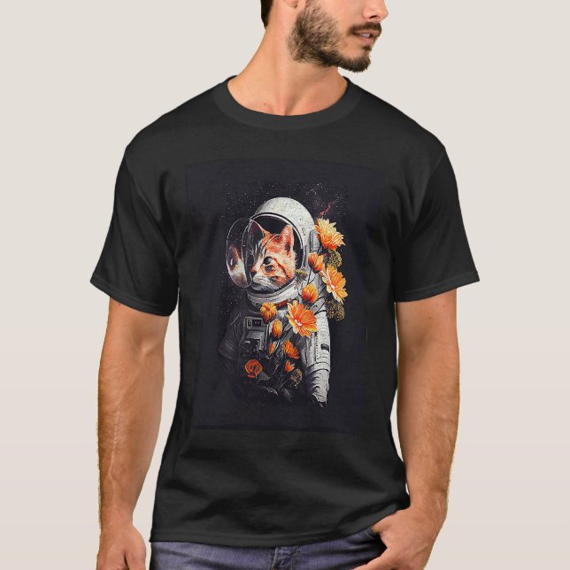 T-shirt Fleur d'astronaute de chat (Devant)