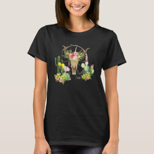 T-shirt Fleur de cactus à crâne taureau de Boho Ouest