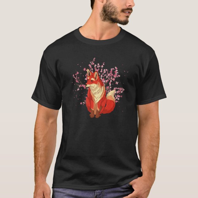 T-shirt Fleur de cerisier de la forêt Sakura Nature Fox (Devant)
