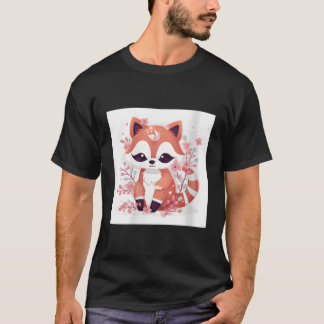 T-shirt Fleur De Cerisier Et Panda Rouge Imprimer Décor Ma