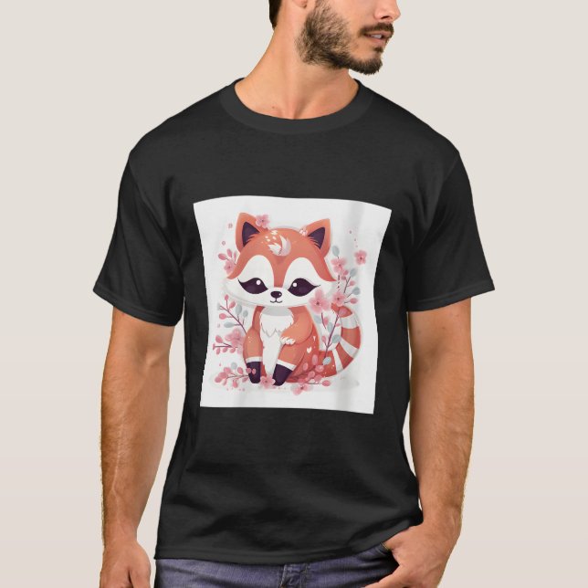 T-shirt Fleur De Cerisier Et Panda Rouge Imprimer Décor Ma (Devant)