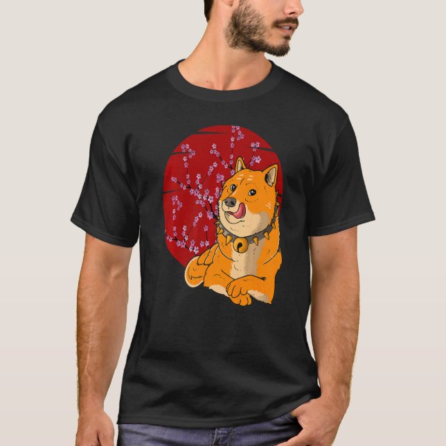 T-shirt Fleur de cerisier japonais Shiba Inu Chien (Devant)