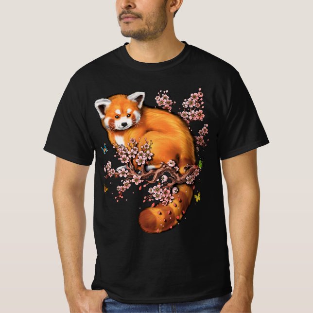 T-shirt Fleur de cerisier Panda rouge (Devant)