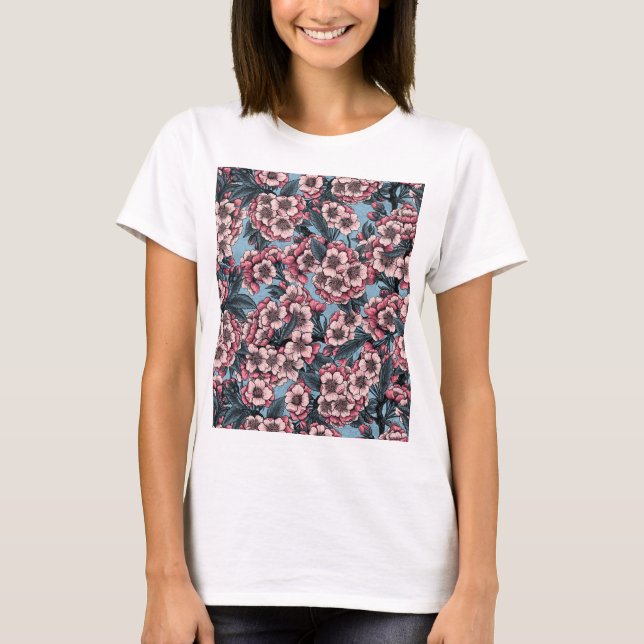 T-shirt Fleur de cerisier rose et bleu (Devant)