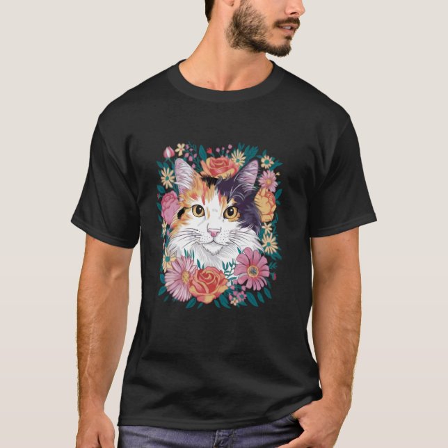 T-shirt fleur de chat calico (Devant)