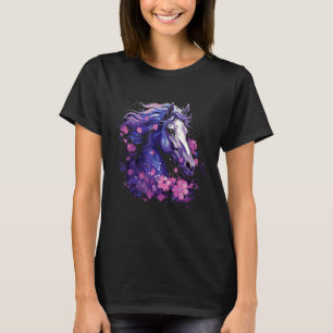 T-shirt Fleur de Cheval Femmes Filles Équitation Amoureux