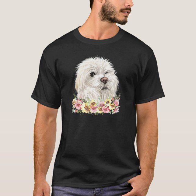 T-shirt Fleur de chien maltais (Devant)