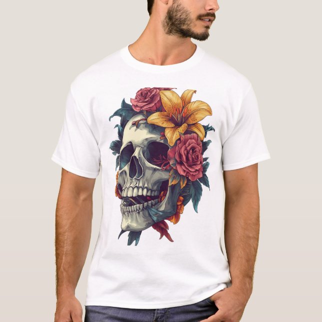 T-shirt Fleur de Crâne Floral (Devant)