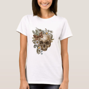 T-shirt fleur de crâne vintage gothique et papillons
