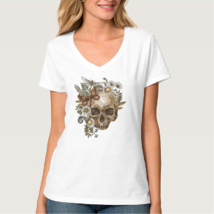 T-shirt fleur de crâne vintage gothique et papillons