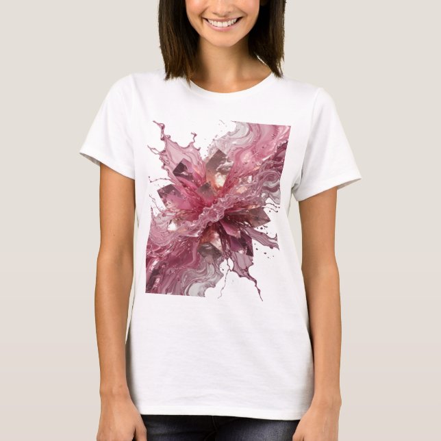 T-shirt Fleur de cristal argentée avec éclaboussures de li (Devant)