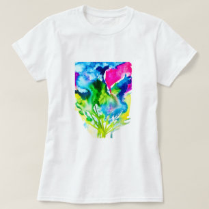 T-shirt Fleur de cyclamen rose Aquarelle abstraite