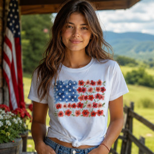 T-shirt Fleur de drapeau américain à l'aquarelle Fleur pat