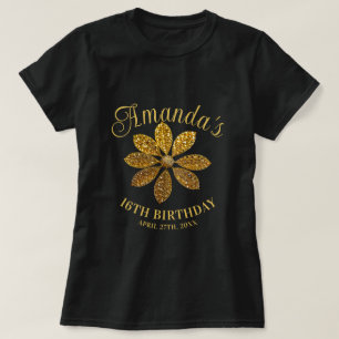 T-shirt Fleur de Glitter Or Anniversaire 16 Douce