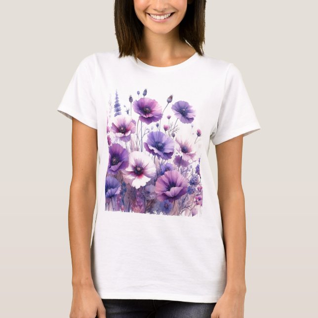 T-Shirt Fleur de Hibiscus Pourpre en Fleurs (Devant)