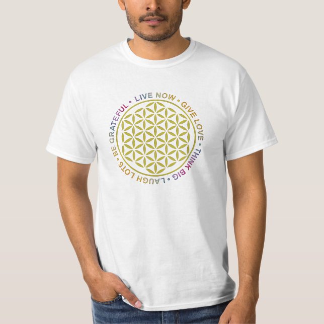 T-shirt Fleur de la vie avec des règles de la vie (Devant)