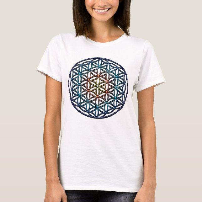 T-shirt Fleur de la vie (gradient bleu jaune-orange) (Devant)