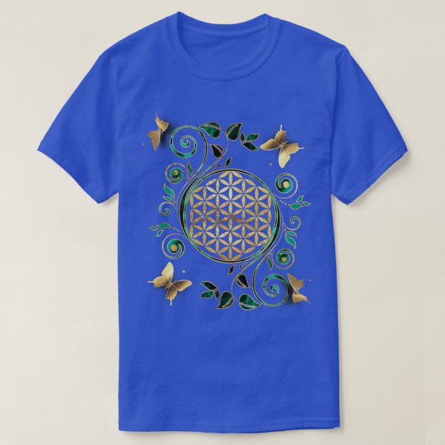 T-shirt Fleur de la vie Malachite tourbillon et papillons (Design devant)